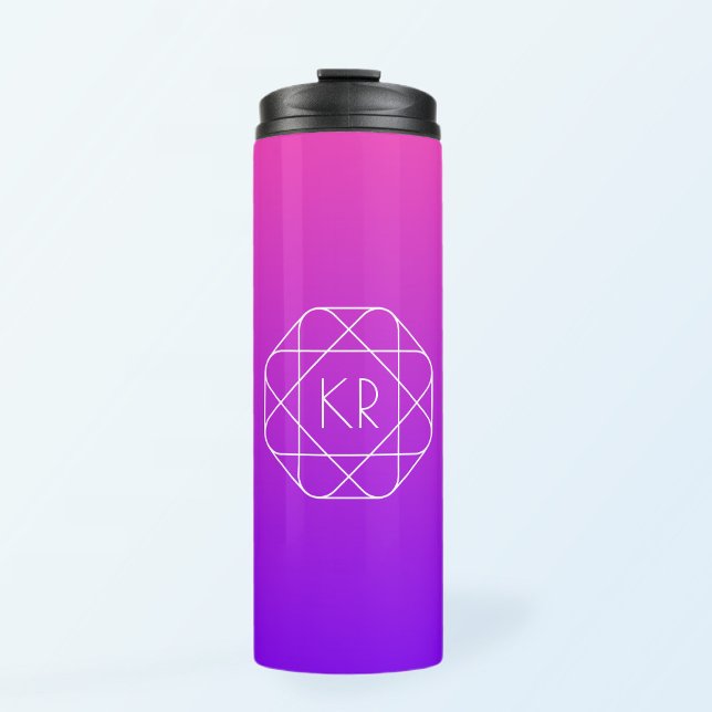 Cool Geometrisches Monogramm | Magenta Lila Violet Thermosbecher (Von Creator hochgeladen)