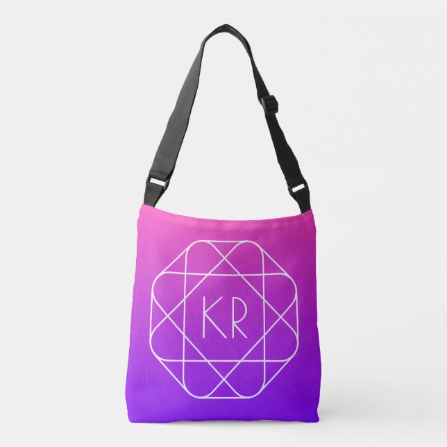 Cool Geometrisches Monogramm | Magenta Lila Violet Tragetaschen Mit Langen Trägern (Vorderseite)