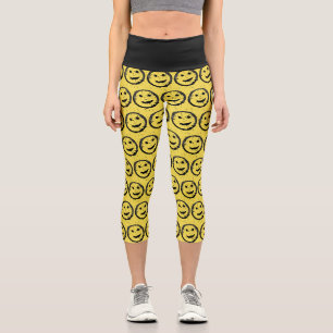 Cool Gesellig Lächelndes Gesichtsmuster gelb Capri Leggings