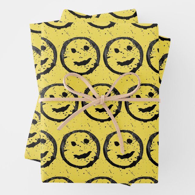 Cool Gesellig Lächelndes Gesichtsmuster gelb Geschenkpapier Set (Beispiel)