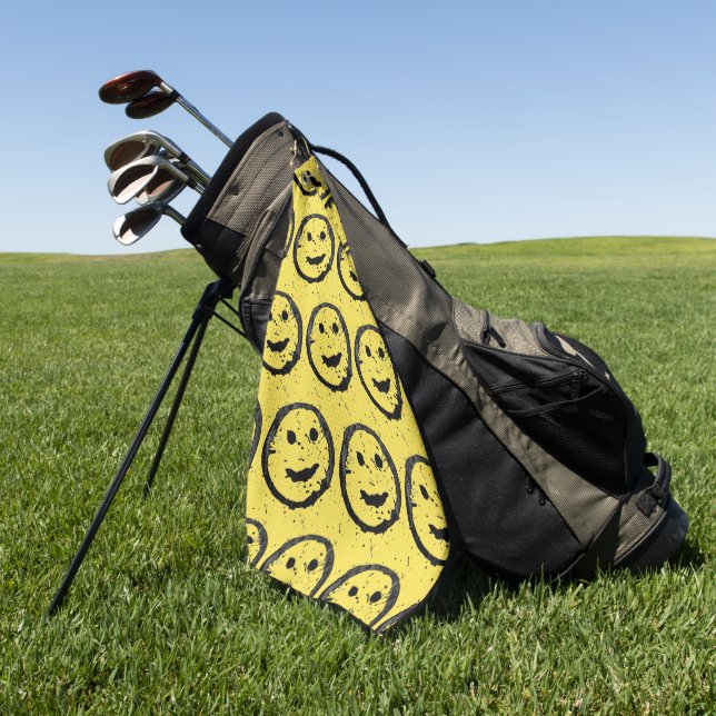 Cool Gesellig Lächelndes Gesichtsmuster gelb Golfhandtuch (Gras)