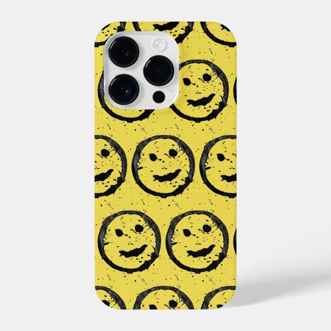 Cool Gesellig Lächelndes Gesichtsmuster gelb iPhone 14 Pro Hülle (Rückseite)