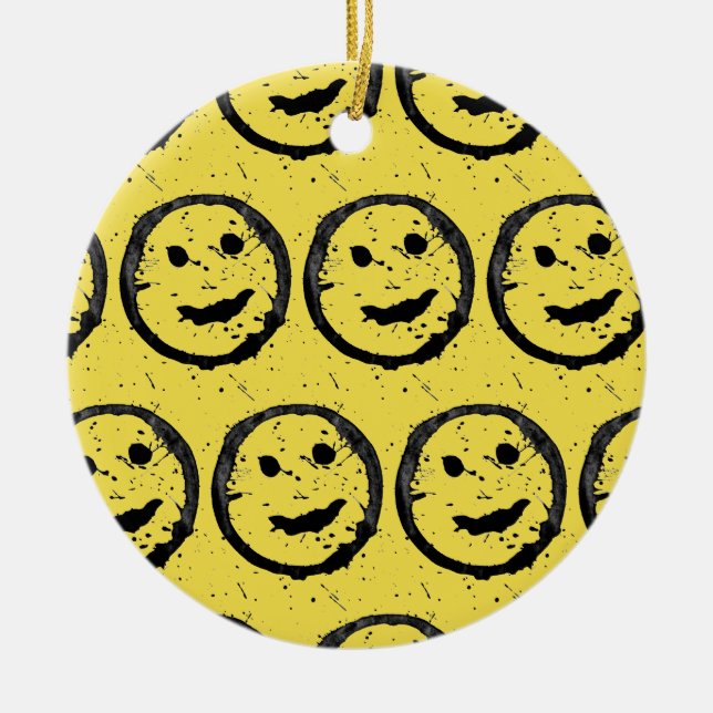 Cool Gesellig Lächelndes Gesichtsmuster gelb Keramik Ornament (Vorne)
