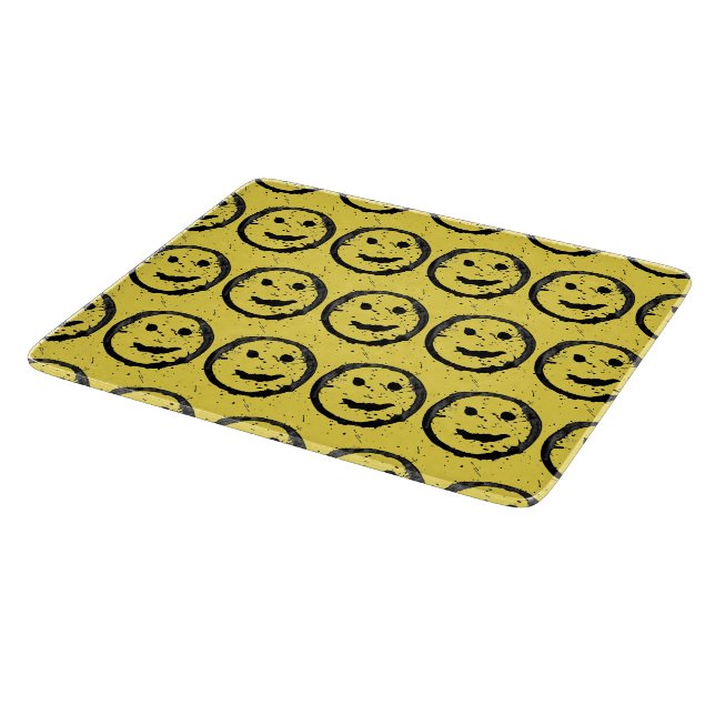 Cool Gesellig Lächelndes Gesichtsmuster gelb Schneidebrett (Ecke)