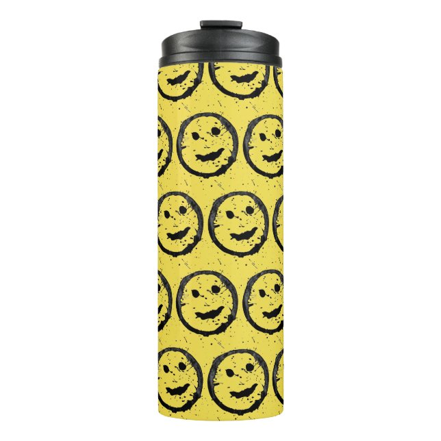 Cool Gesellig Lächelndes Gesichtsmuster gelb Thermosbecher (Vorderseite)