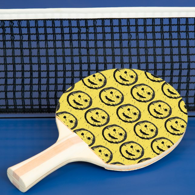 Cool Gesellig Lächelndes Gesichtsmuster gelb Tischtennis Schläger (InSitu)