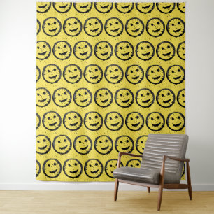 Cool Gesellig Lächelndes Gesichtsmuster gelb Wandteppich