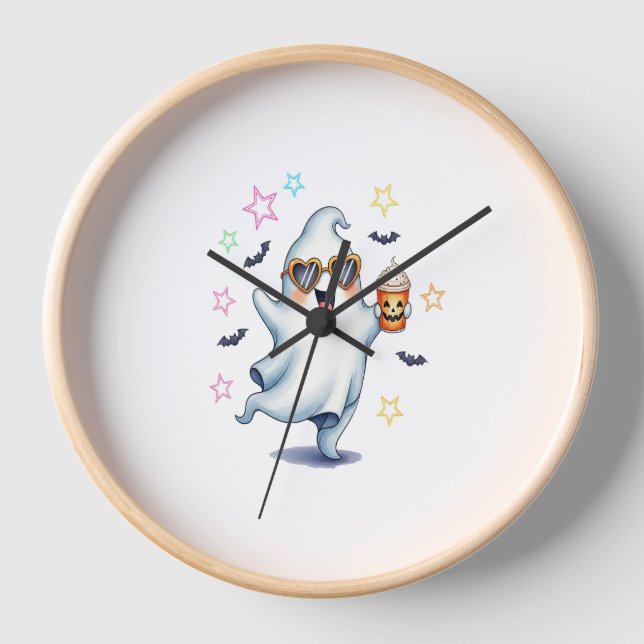 Cool Ghost Halloween Vibes Uhr (Vorderseite)