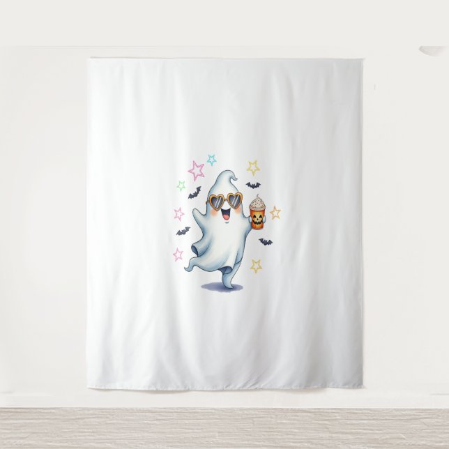 Cool Ghost Halloween Vibes Wandteppich (Vorderseite)