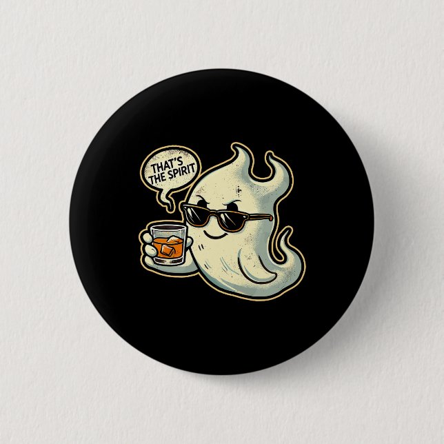 Cool Ghost Whiskey Pub Men Funny Halloween Button (Vorderseite)