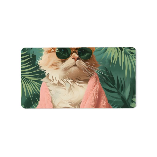 Cool Ginger Cat Vacation Vibes Ästhetik Adressaufkleber (Vorne)