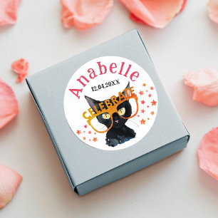 Cool Girl Black Cat Roter Orange Glitzer Runder Aufkleber