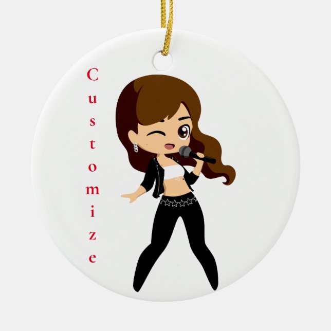 Cool Girl Sings Karaoke Thunder_Cove Keramik Ornament (Vorne)