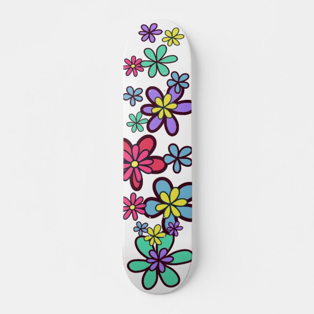 Cool Girly Retro Blume Power Skateboard (Vorne)