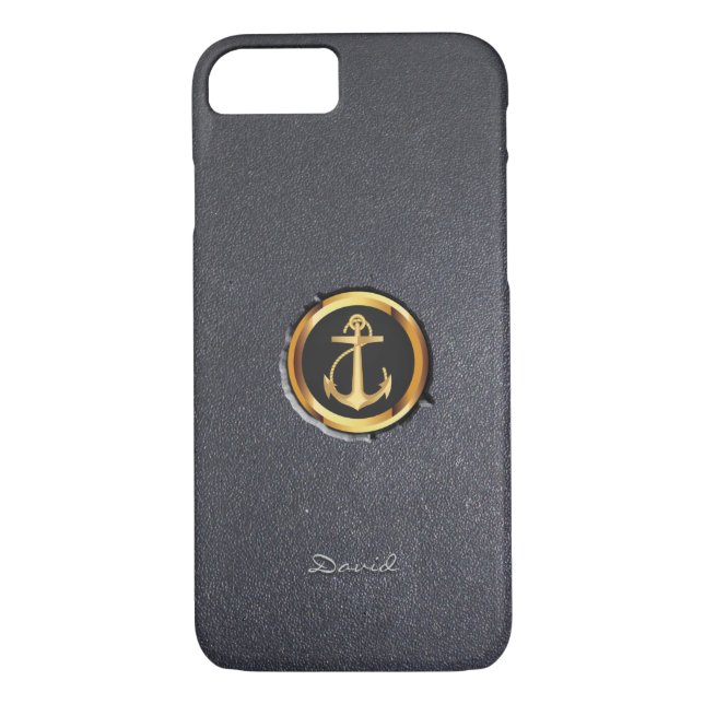 Cool Gold Ancre Black Stone iPhone 7 Coque (Dos)