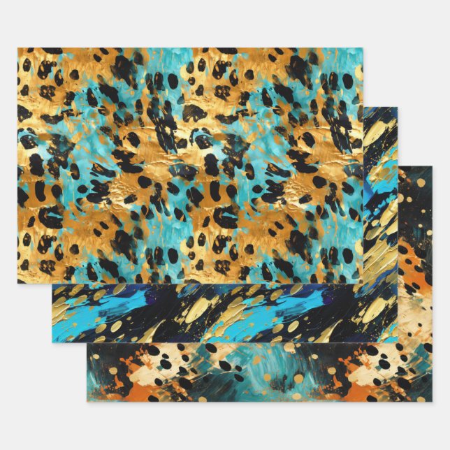 Cool Gold Aqua Leopard Geschenkpapier Set (Set)