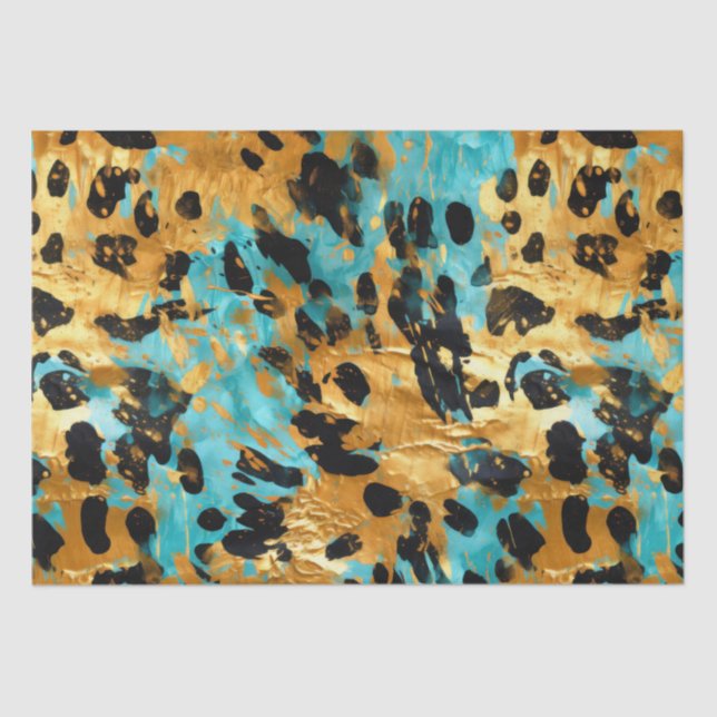Cool Gold Aqua Leopard Seidenpapier (Vorderseite)