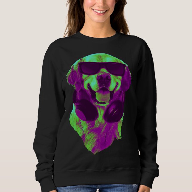 Cool Golden Retriever DJ with Headphones & Sunglas Sweatshirt (Vorderseite)