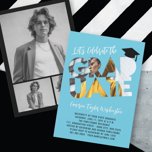 Cool Graduate Cutout Foto Moderne Graduierungspart Einladung (Von Creator hochgeladen)
