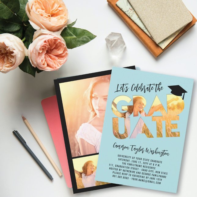 Cool Graduate Cutout Foto Moderne Graduierungspart Einladung (Von Creator hochgeladen)
