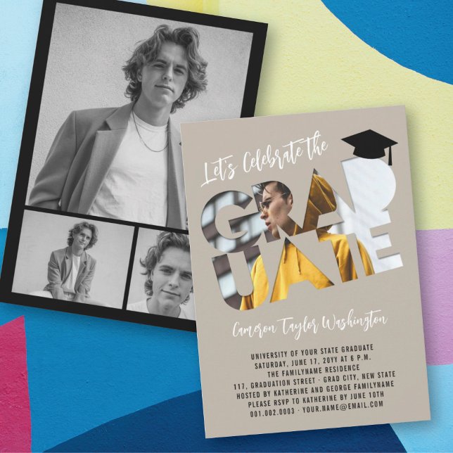 Cool Graduate Cutout Foto Moderne Graduierungspart Einladung (Von Creator hochgeladen)
