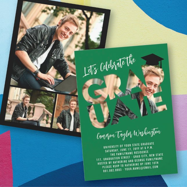 Cool Graduate Cutout Foto Moderne Graduierungspart Einladung (Von Creator hochgeladen)