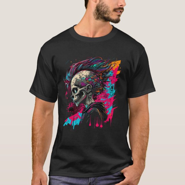 Cool Graffiti Skeleton Boy Rock Roll Street T-Shirt (Vorderseite)