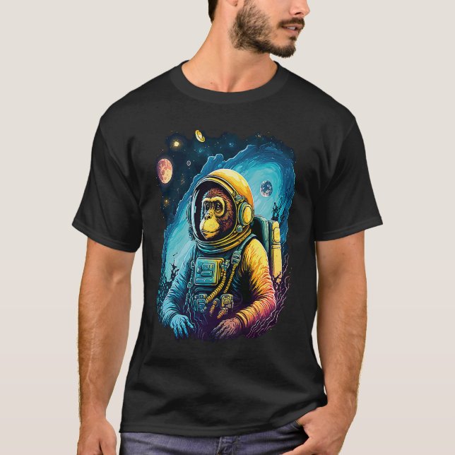 Cool Graphic Space Chimp Monkey Astronaut Cosmonau T-Shirt (Vorderseite)