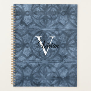 Cool Gray Batik Elegante Monogram Name Planner Planer