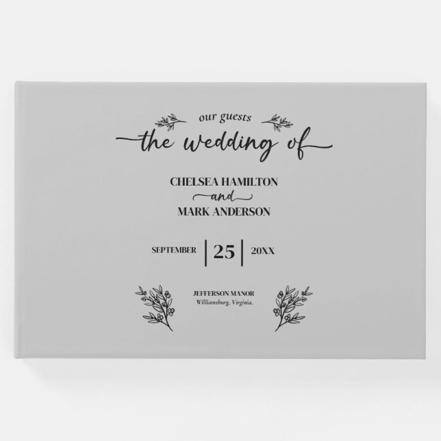 Cool Gray Trendy Script Wedding Gästebuch (Vorderseite)