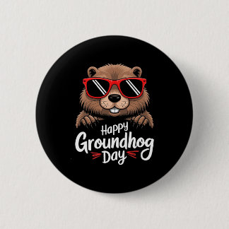 Cool Groundhog Wearing Sungles Retro Style Premium Button
