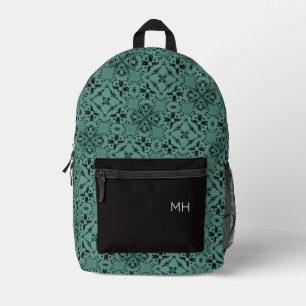Cool-Grüne Mandala-Mustermonogramm-Initialen Bedruckter Rucksack