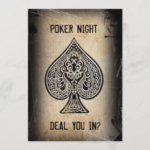 Cool Grunge Retro Poker Ace Of Spades Invitation