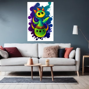 Cool-grüngelbe Alien Art der AI Poster