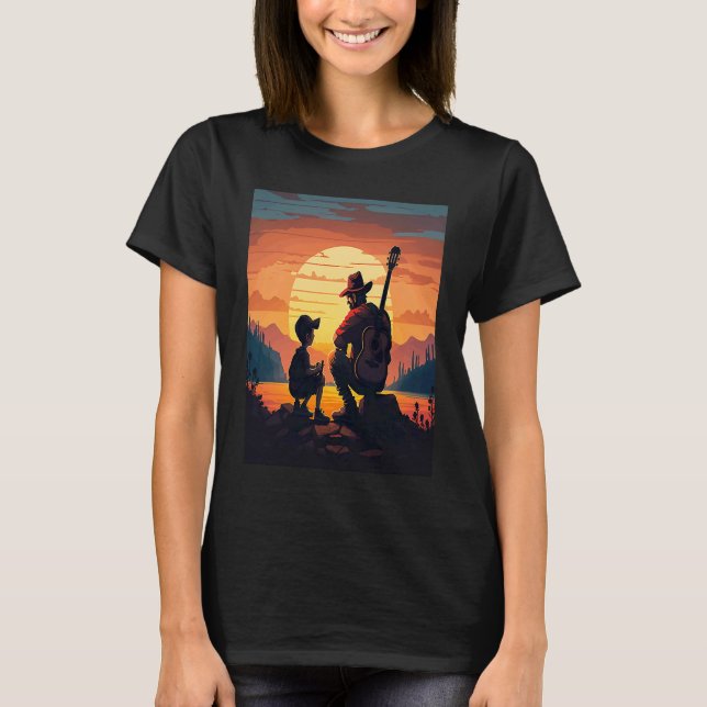 Cool Guitarist Father Dad Playing Guitar In Sunset T-Shirt (Vorderseite)