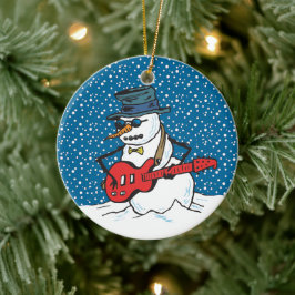 Cool Guitariste Snowman Ornements
