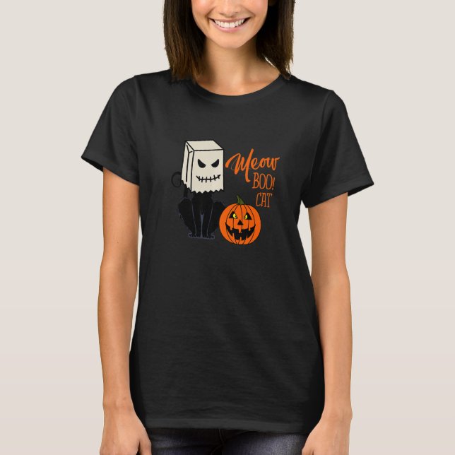Cool Halloween Meow Boo Boo Cat Illustration Graph T-Shirt (Vorderseite)