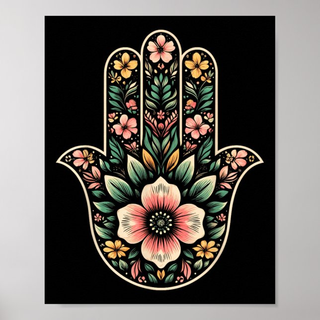 Cool Hamsa Khamsa Symbol In Floral Art Style Chris Poster (Vorne)
