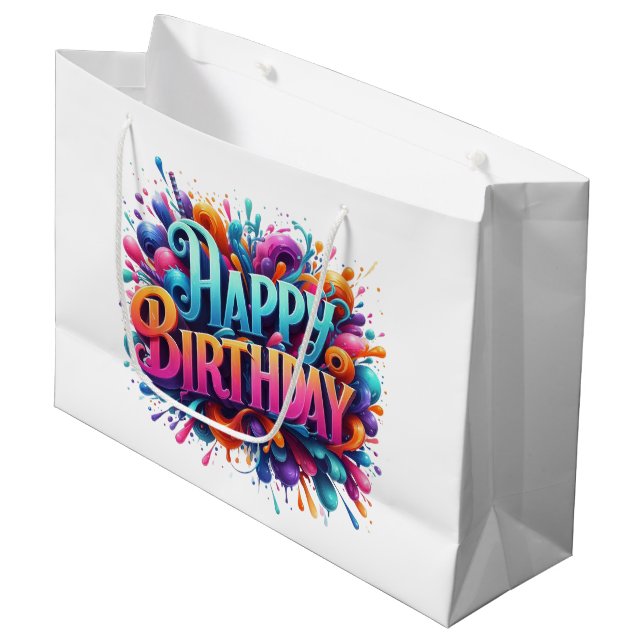 Cool Happy Birthday unisex Party Große Geschenktüte (Vorderseite Schrägansicht)