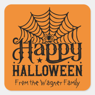 Cool Happy Halloween Spinne Name hinzufügen Quadratischer Aufkleber
