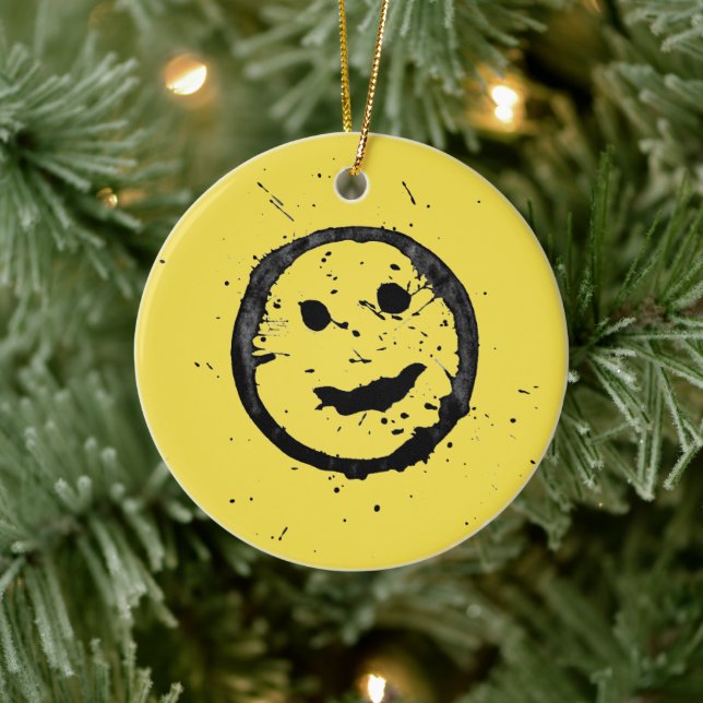 Cool Happy Smiling face yellow Keramik Ornament (Baum)