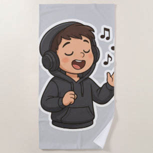 Cool Hoodie Boy Singsticker 🎧 Music Lover A Strandtuch