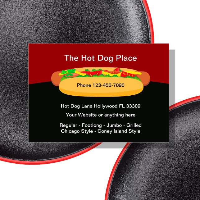 Cool Hotdog Restaurant Cartes de visite (Hot Dog theme business cards by Custom Business Templates)