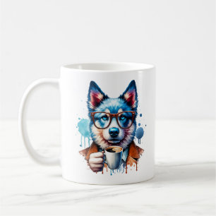 Cool Husky avec café - Hipster Dog Art Mug