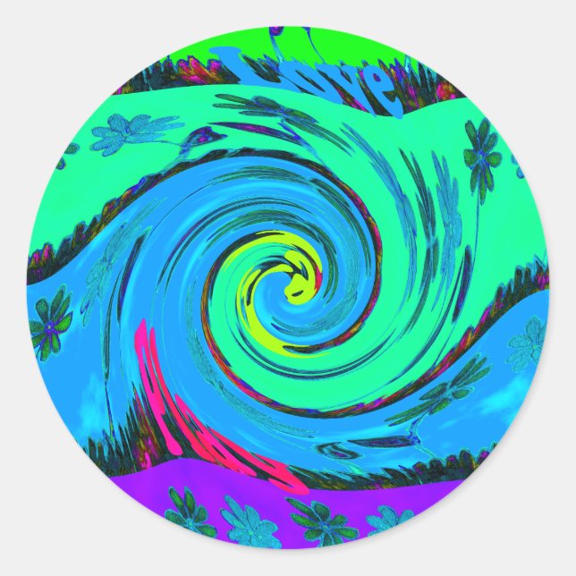 Cool I Liebe Hawaii: Design von Blumenmustern für  Runder Aufkleber (Vorderseite)