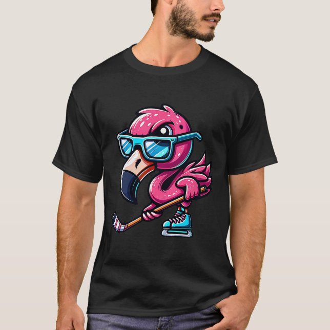 Cool Ice Hockey Flamingo With Attitude  T-Shirt (Vorderseite)