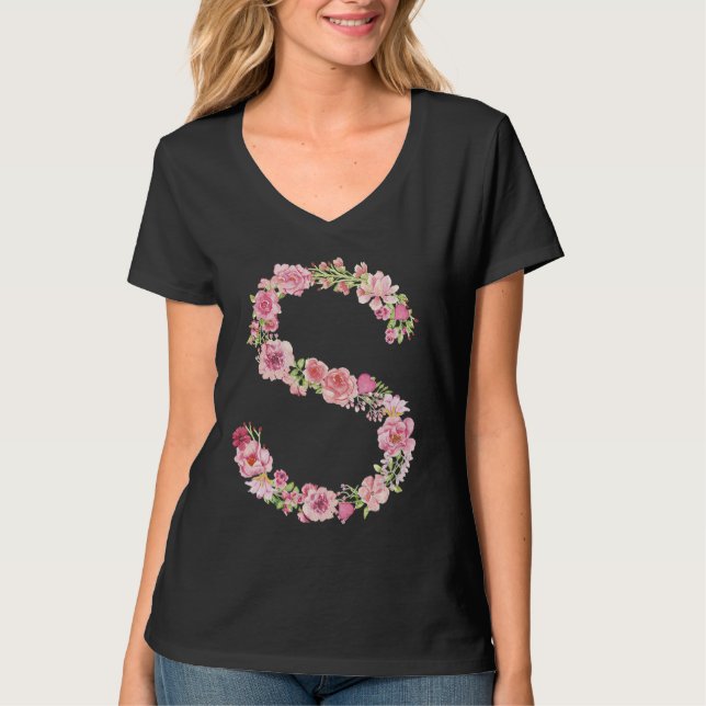Cool Initial Alphabet Monogram Flowers  Floral Let T-Shirt (Vorderseite)