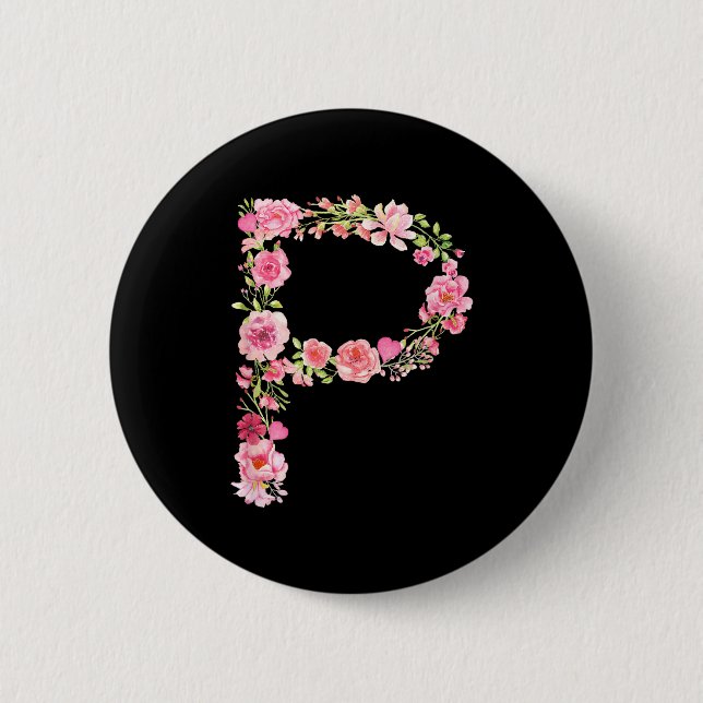 Cool Initial Alphabet Monogram Flowers Floral Lett Button (Vorderseite)