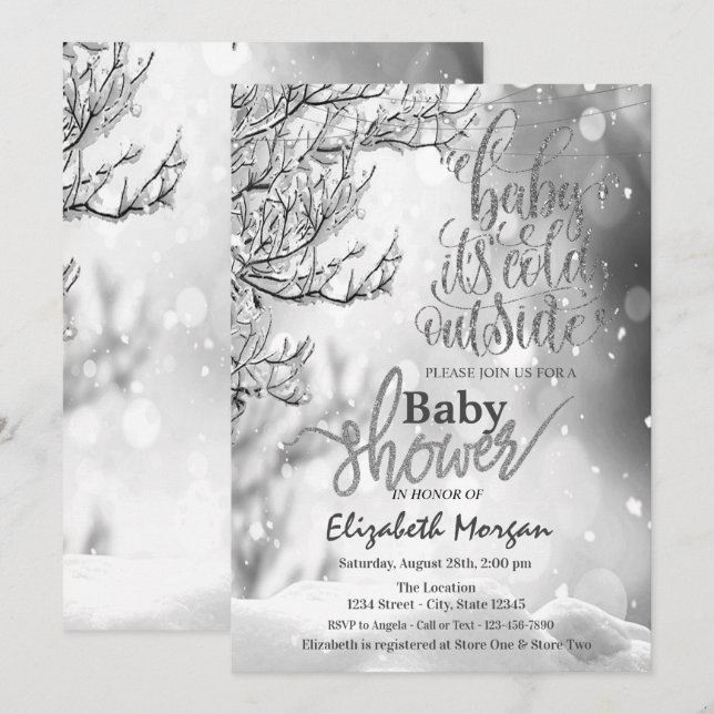 Cool ist die kalte Outside Winter Tree Babydusche Einladung (Vorne/Hinten)