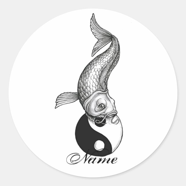 Cool Japanisch Schwarz-weiß Koi Fish Yang Runder Aufkleber (Vorderseite)